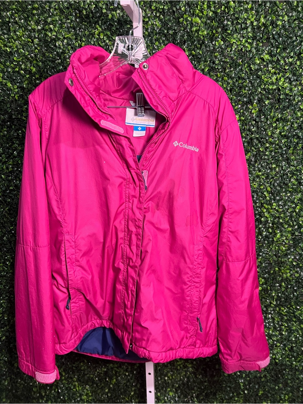 Columbia Girls' Bright Fuchsia Waterproof Hooded Rain Jacket